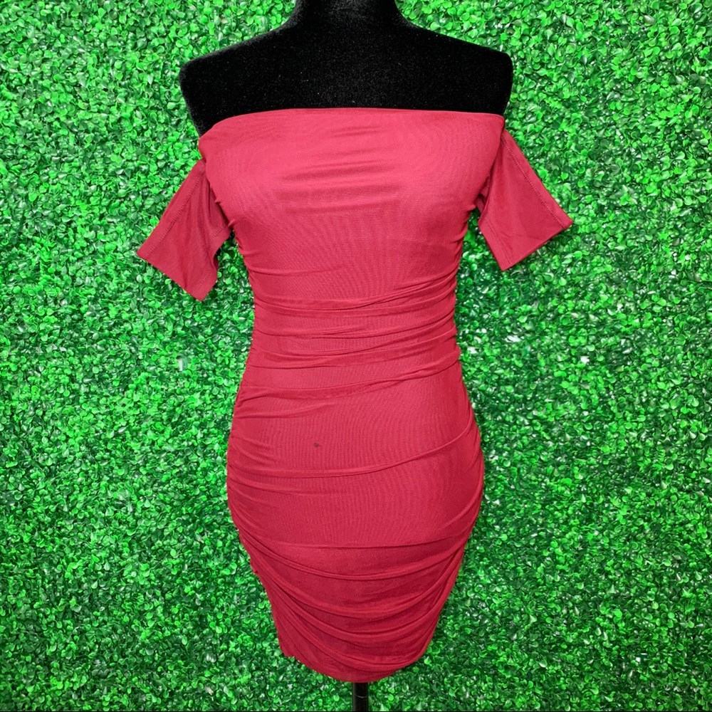 Sexy Off Shoulder Plain Skinny Pleated Dress